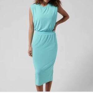Athleta Santorini Cinch Dress XS Midi Stretch Modal Jersey Sleeveless Gulf Green